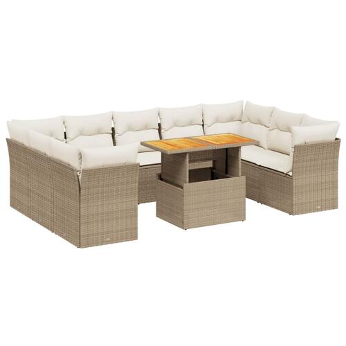 Sofasæt til haven 10 dele med hynder polyrattan beige