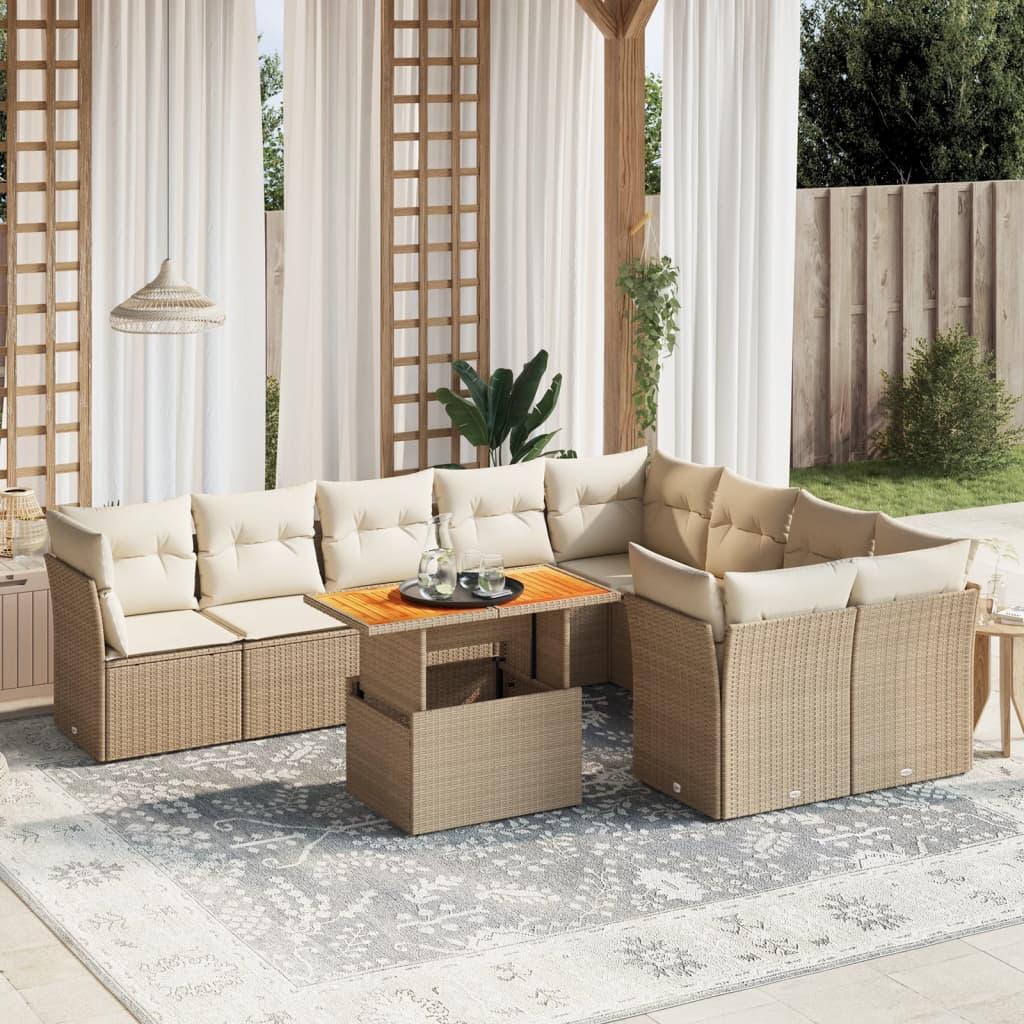 Sofasæt til haven 10 dele med hynder polyrattan beige
