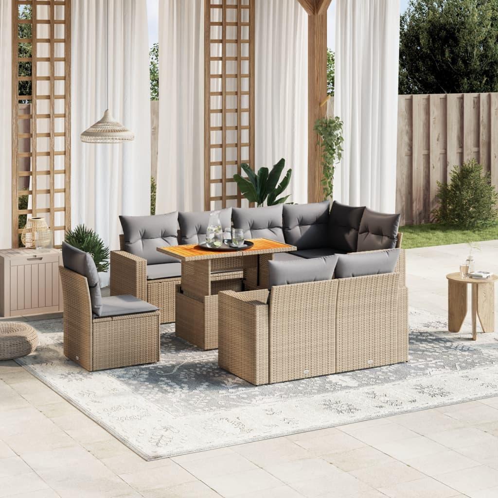 Sofasæt til haven 9 dele med hynder polyrattan beige