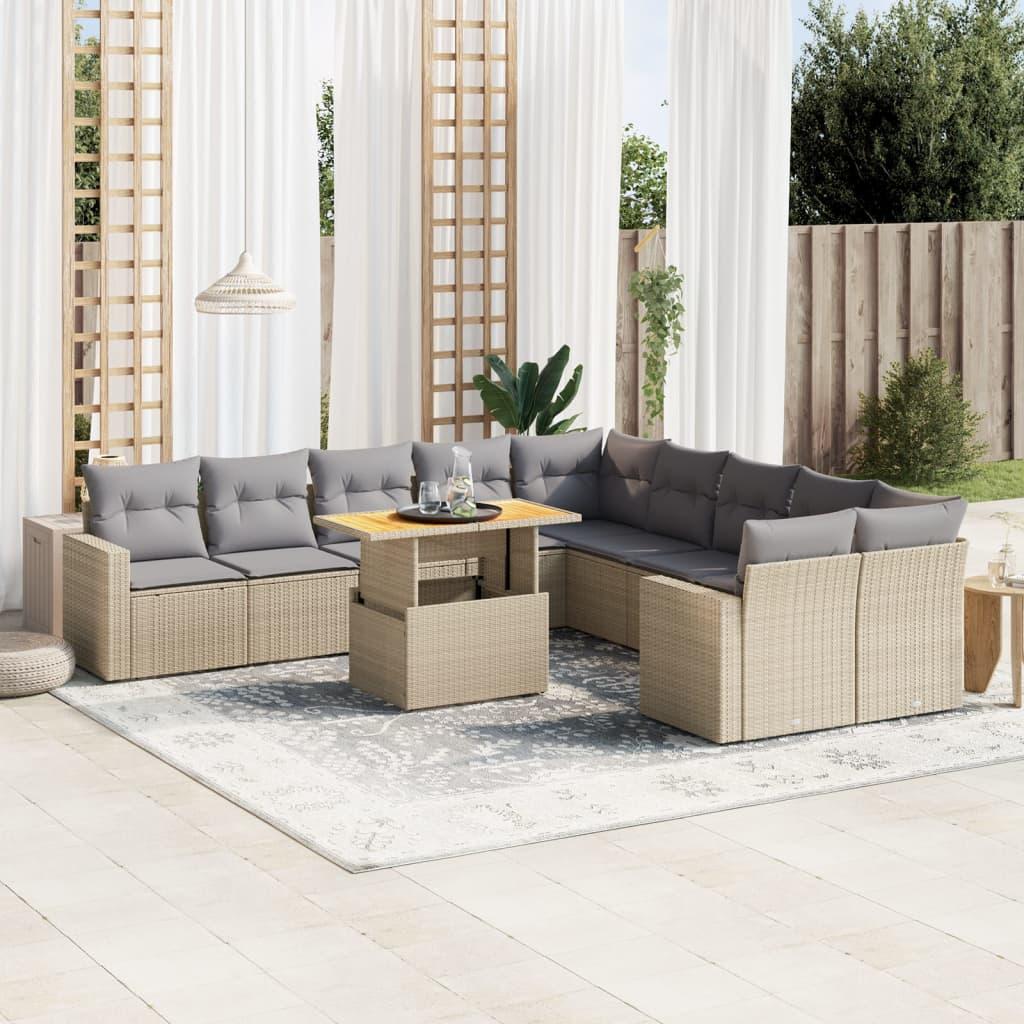 Sofasæt til haven 11 dele med hynder polyrattan beige