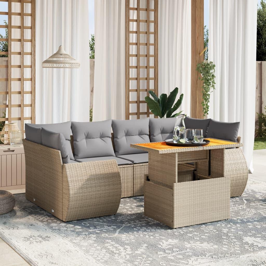 Sofasæt til haven 7 dele med hynder polyrattan beige