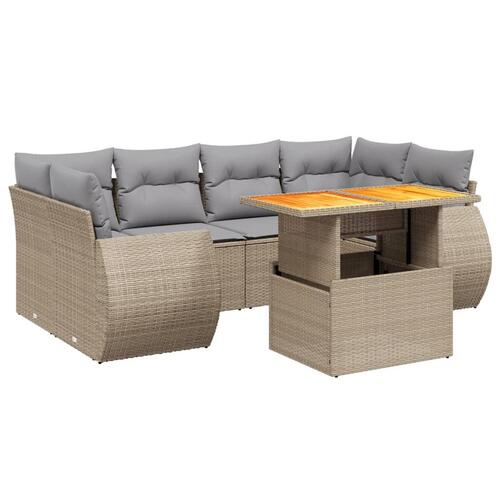 Sofasæt til haven 7 dele med hynder polyrattan beige
