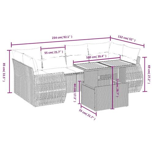 Sofasæt til haven 7 dele med hynder polyrattan beige