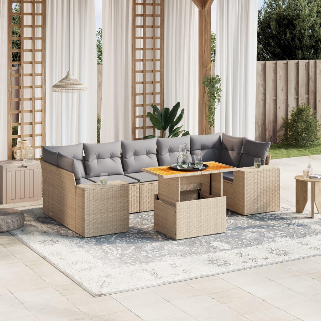 Sofasæt til haven 8 dele med hynder polyrattan beige