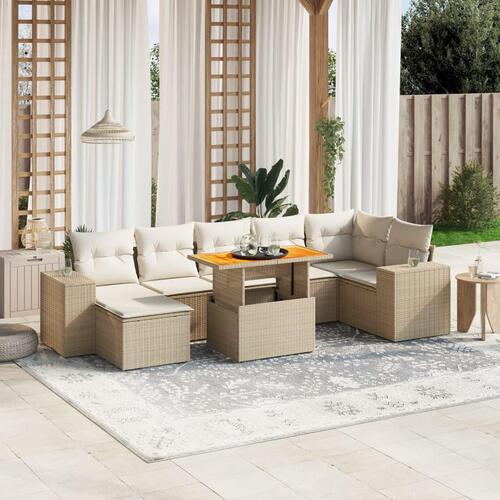 Sofasæt til haven 8 dele med hynder polyrattan beige