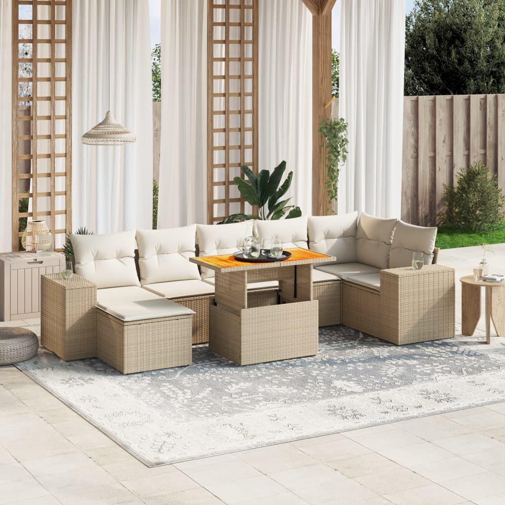 Sofasæt til haven 8 dele med hynder polyrattan beige