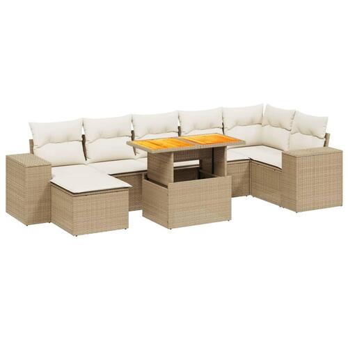 Sofasæt til haven 8 dele med hynder polyrattan beige