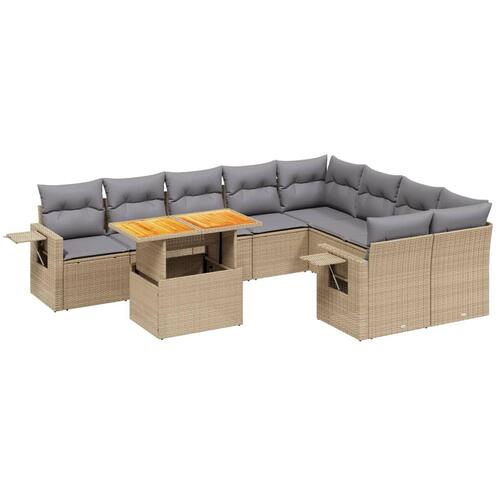 Sofasæt til haven 10 dele med hynder polyrattan beige