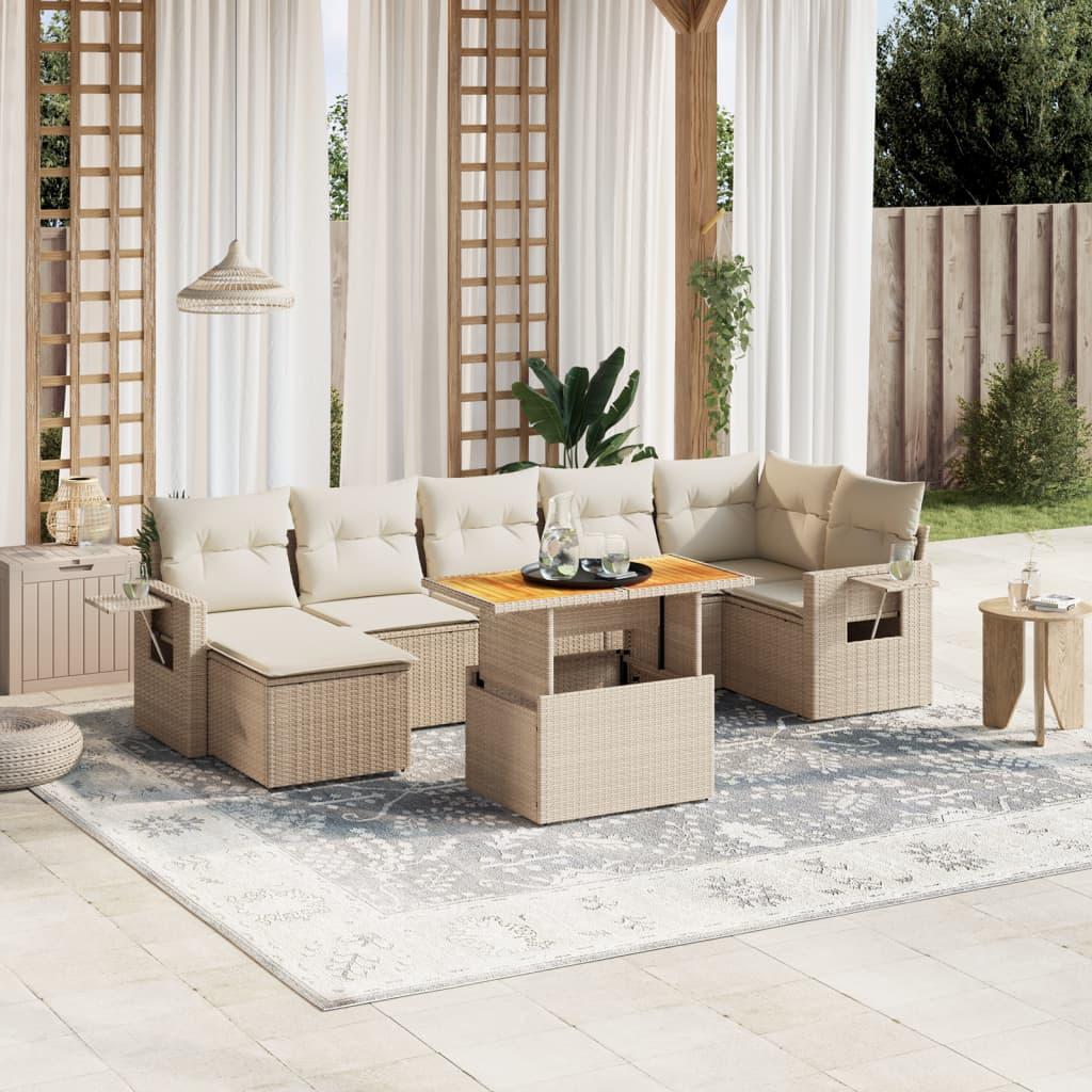 Sofasæt til haven 8 dele med hynder polyrattan beige