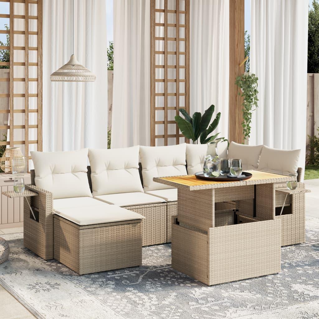 Sofasæt til haven 7 dele med hynder i polyrattan beige