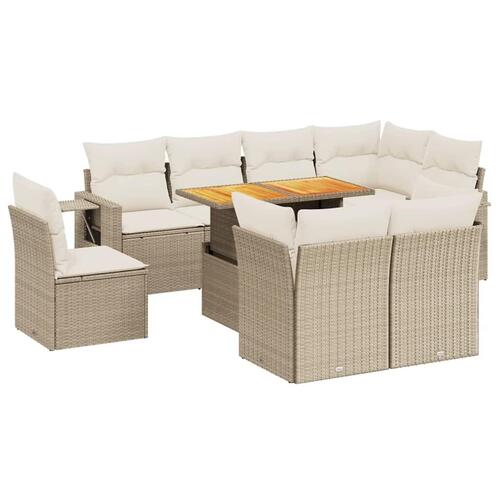 Sofasæt til haven 9 dele med hynder polyrattan beige