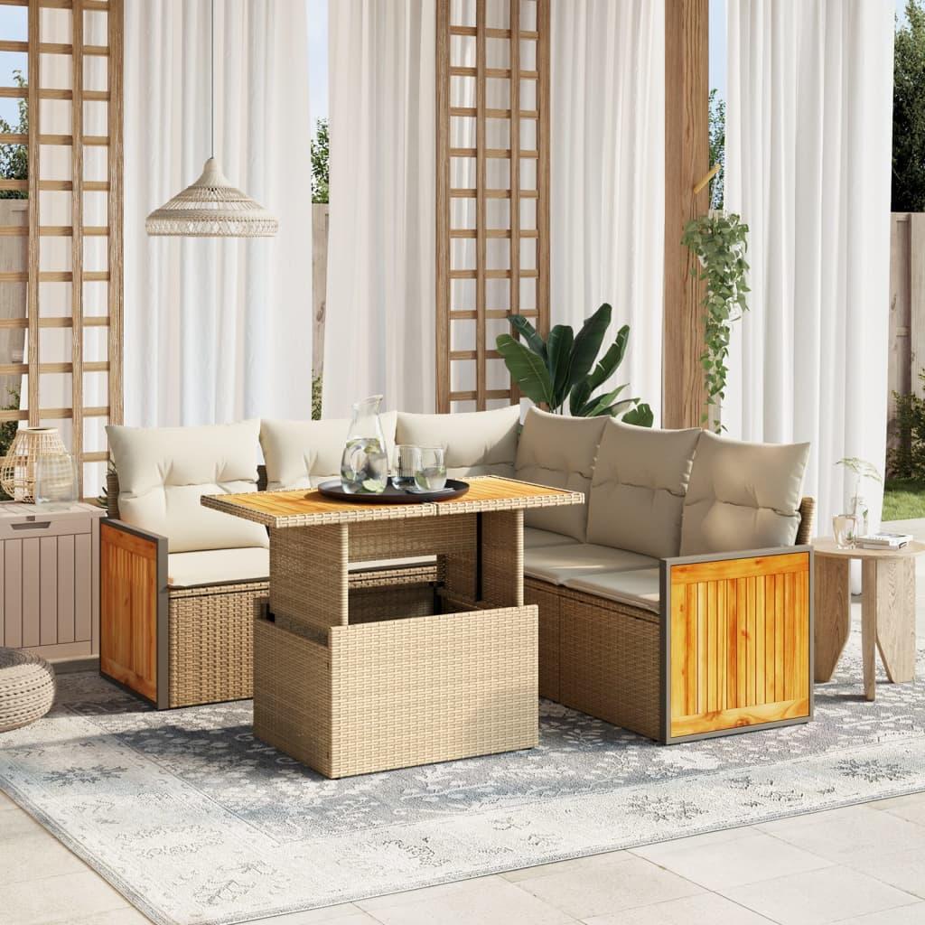 Sofasæt til haven 6 dele med hynder polyrattan beige