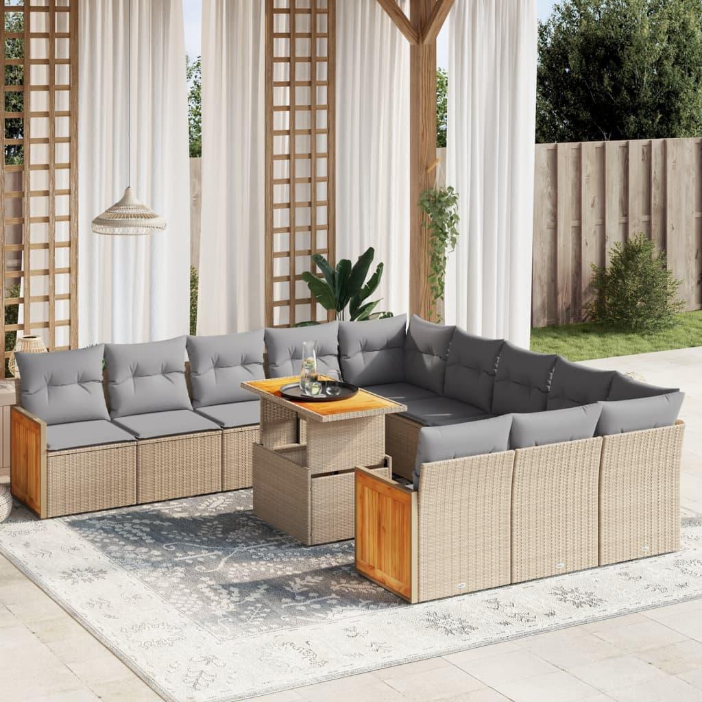 Sofasæt til haven 11 dele med hynder polyrattan beige