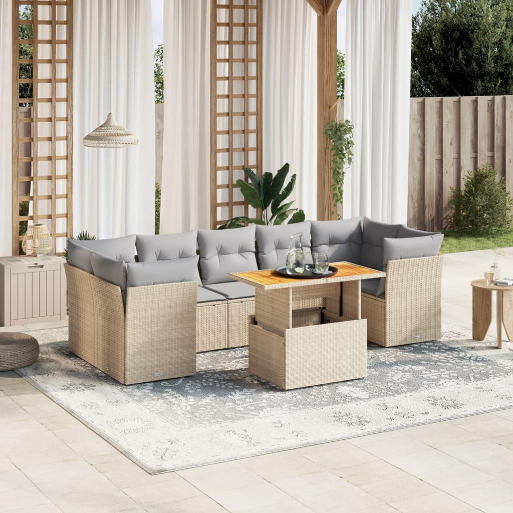 Sofasæt til haven 8 dele med hynder i polyrattan beige billede