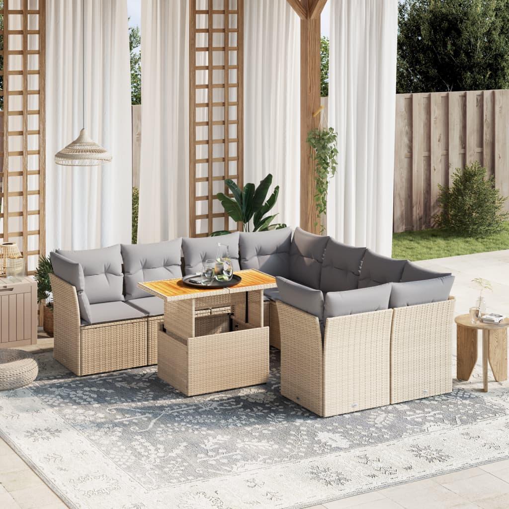 Sofasæt til haven 9 dele med hynder polyrattan beige