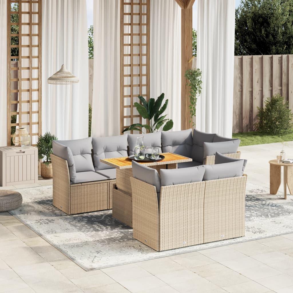 Sofasæt til haven 8 dele med hynder i polyrattan beige billede