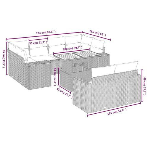 Sofasæt til haven 11 dele med hynder polyrattan beige