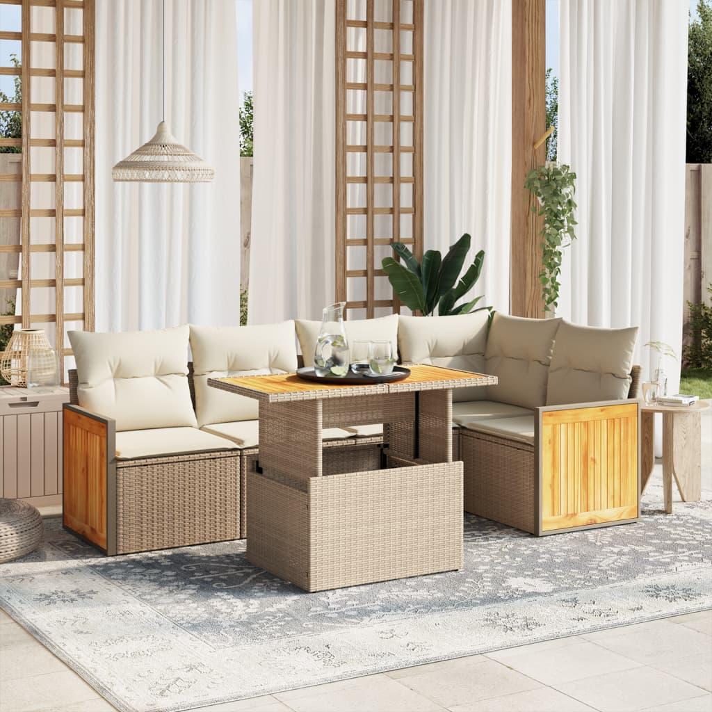 Sofasæt til haven 6 dele med hynder i polyrattan beige