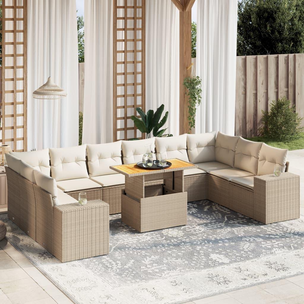 Sofasæt til haven 11 dele med hynder polyrattan beige billede
