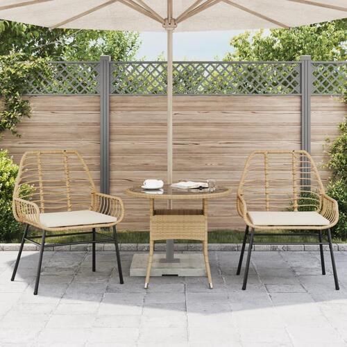 Havestole 2 stk. med hynder polyrattan brun