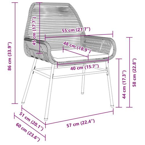 Havestole 2 stk. med hynder polyrattan brun