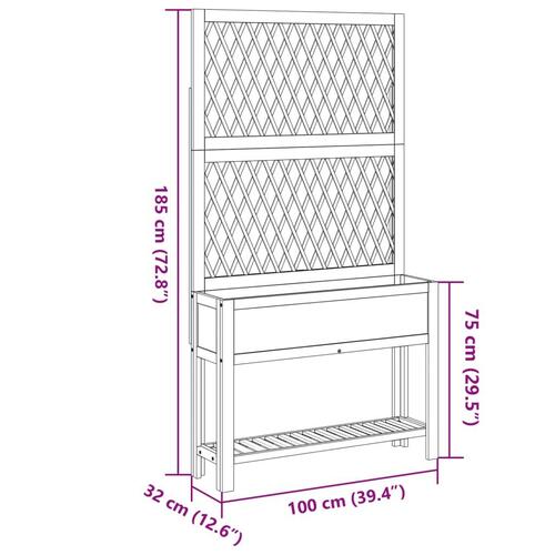 Plantekasse med espalier og hylde 100x32x185 cm massivt akacie