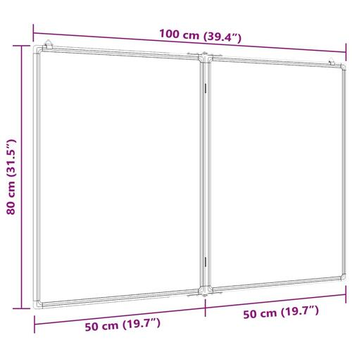 Magnetisk whiteboard 100x80x1,7 cm foldbart aluminium