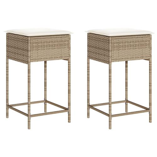 Udendørs barstole med hynder 2 stk. polyrattan beige