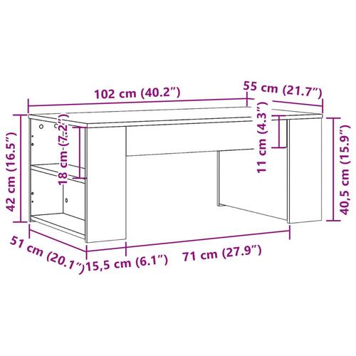 Sofabord 102x55x42 cm konstrueret træ grå sonoma-eg
