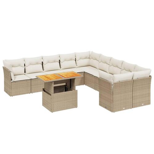 Sofasæt til haven 11 dele med hynder polyrattan beige