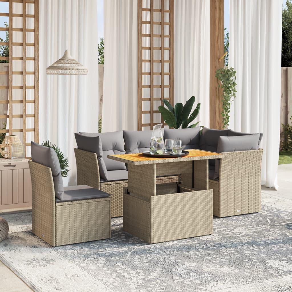 Sofasæt til haven 5 dele med hynder polyrattan beige