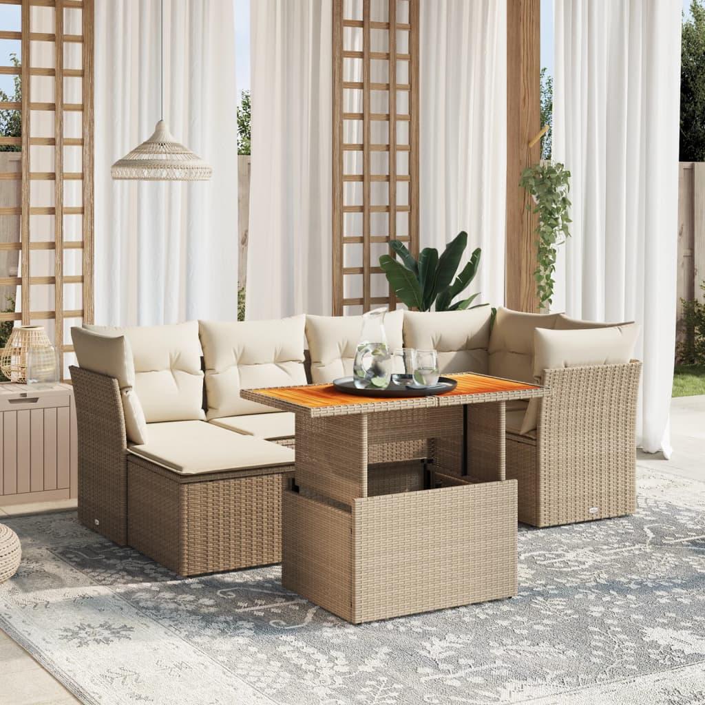Sofasæt til haven 7 dele med hynder i polyrattan beige