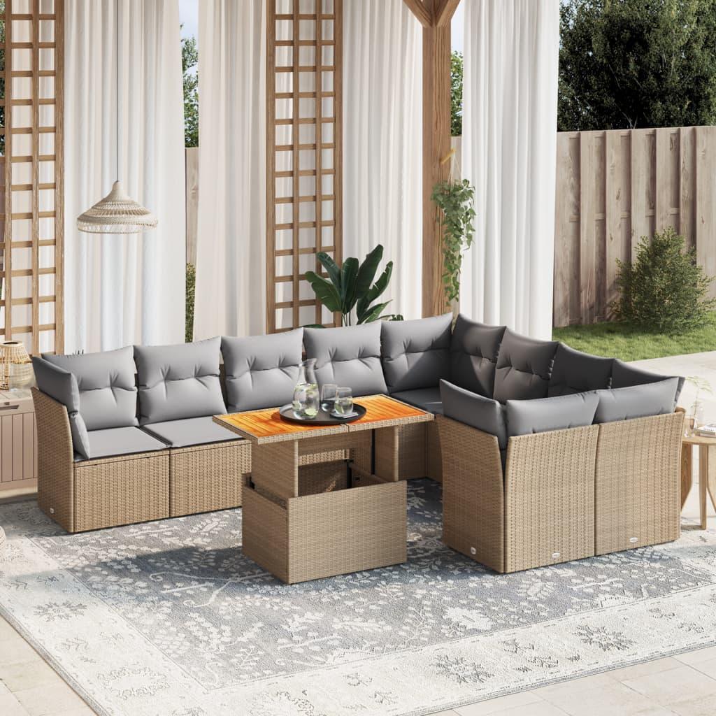 Sofasæt til haven 10 dele med hynder polyrattan beige