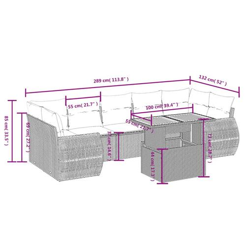 Sofasæt til haven 8 dele med hynder polyrattan beige
