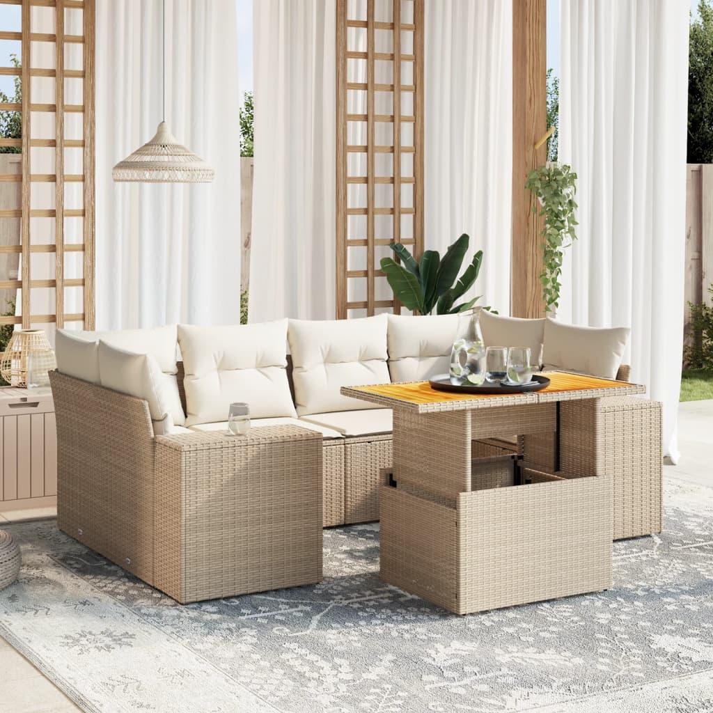 Sofasæt til haven 7 dele med hynder i polyrattan beige