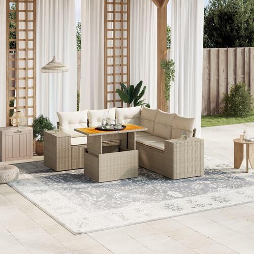 Sofasæt til haven 6 dele med hynder polyrattan beige