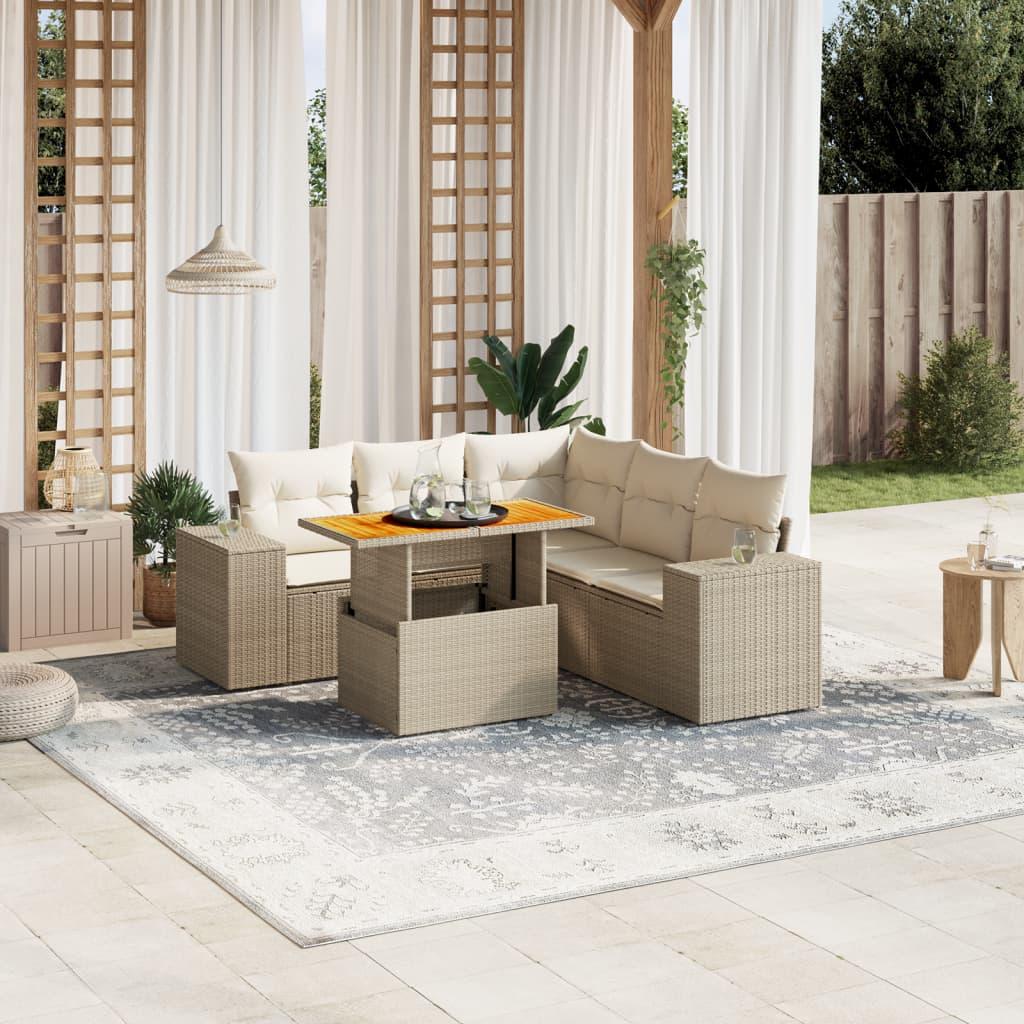 Sofasæt til haven 6 dele med hynder polyrattan beige