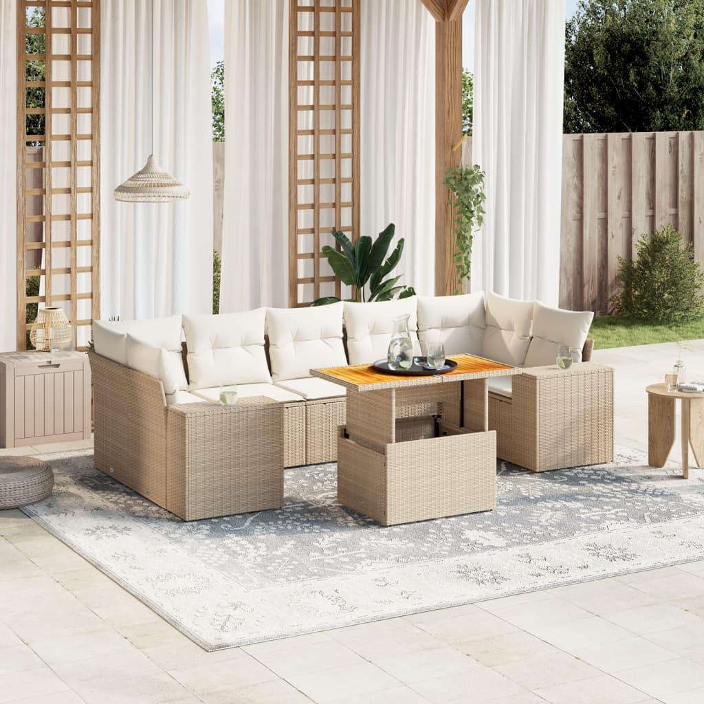 Sofasæt til haven 8 dele med hynder polyrattan beige