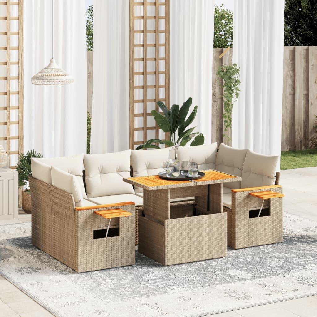 Sofasæt til haven 7 dele med hynder i polyrattan beige