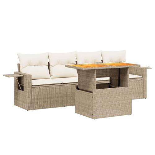 Sofasæt til haven 5 dele med hynder polyrattan beige