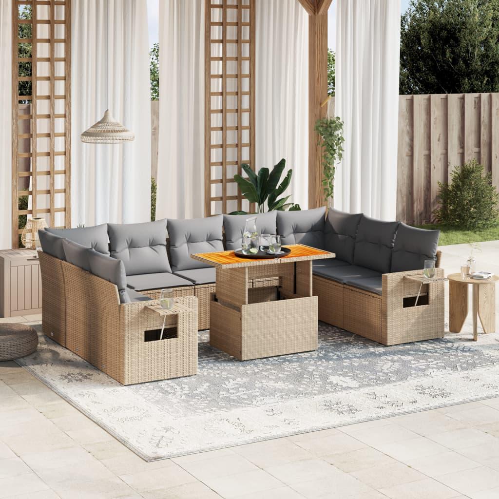 Sofasæt til haven 10 dele med hynder polyrattan beige
