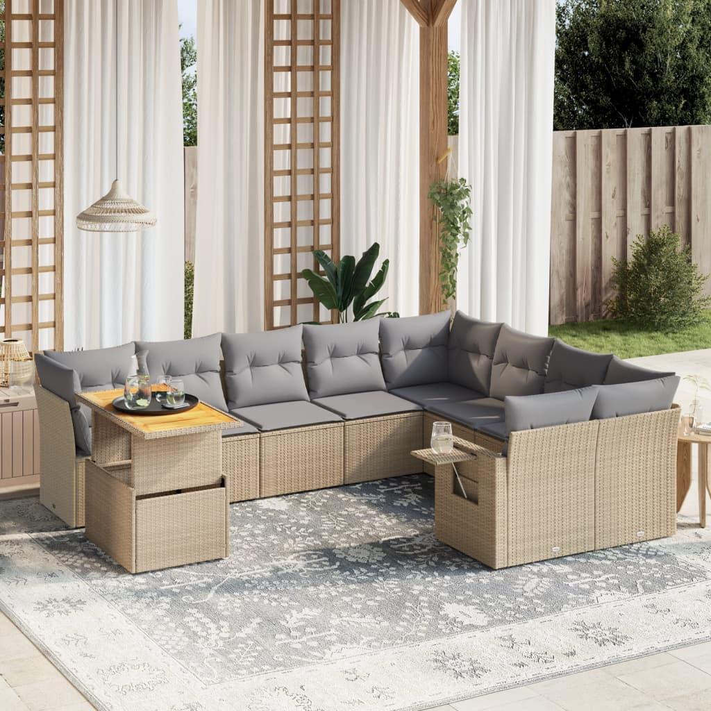 Sofasæt til haven 10 dele med hynder polyrattan beige