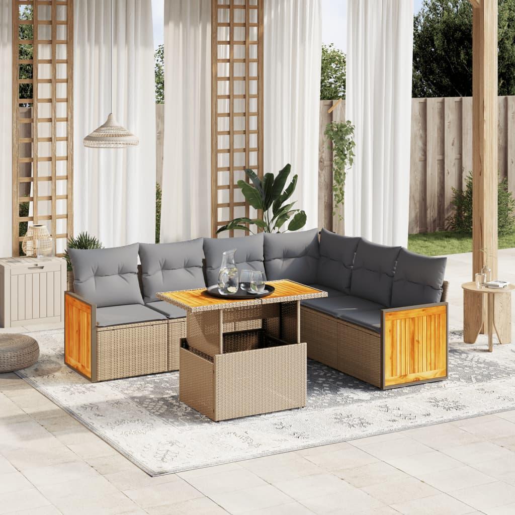 Sofasæt til haven 7 dele med hynder polyrattan beige billede