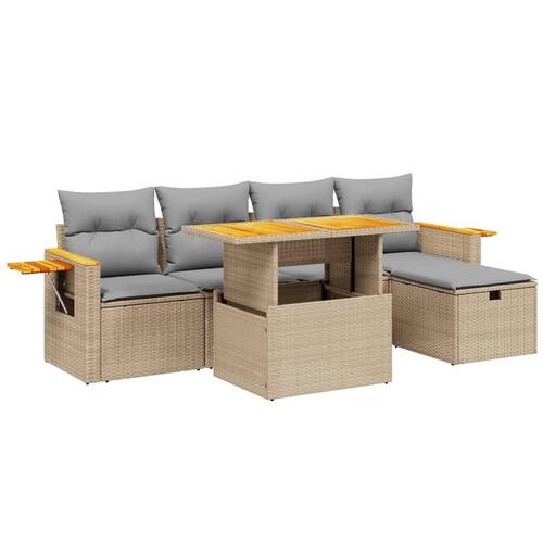 Sofasæt til haven 6 dele med hynder polyrattan beige