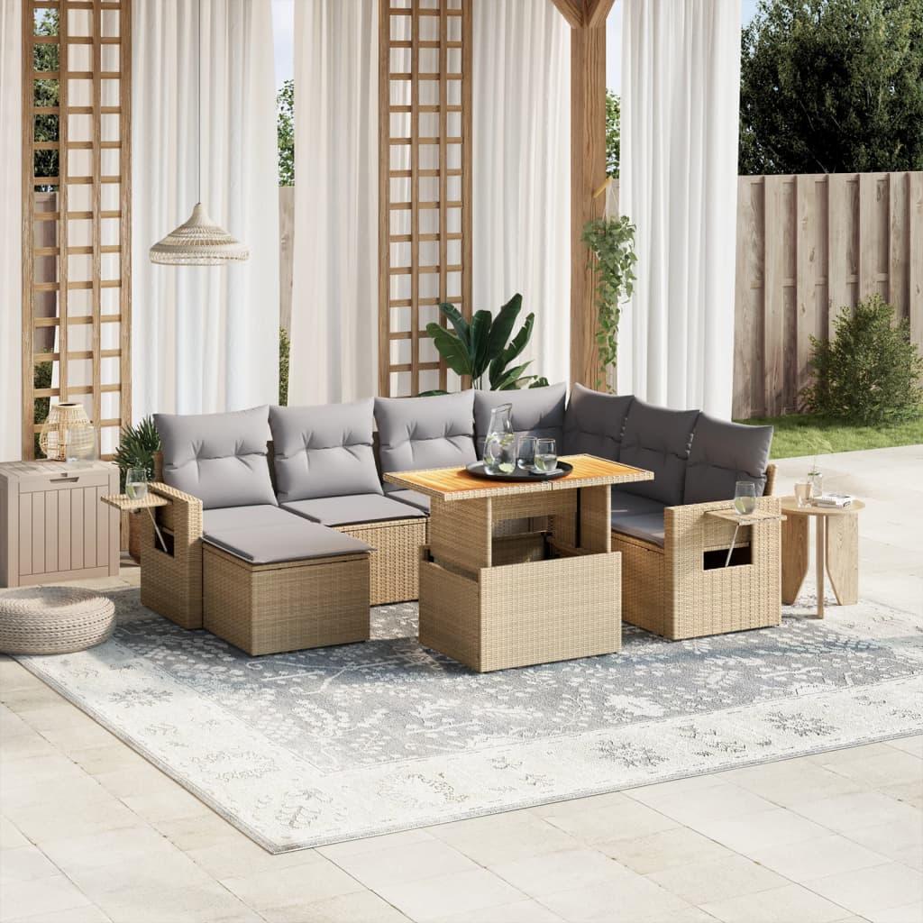 Sofasæt til haven 8 dele med hynder polyrattan beige