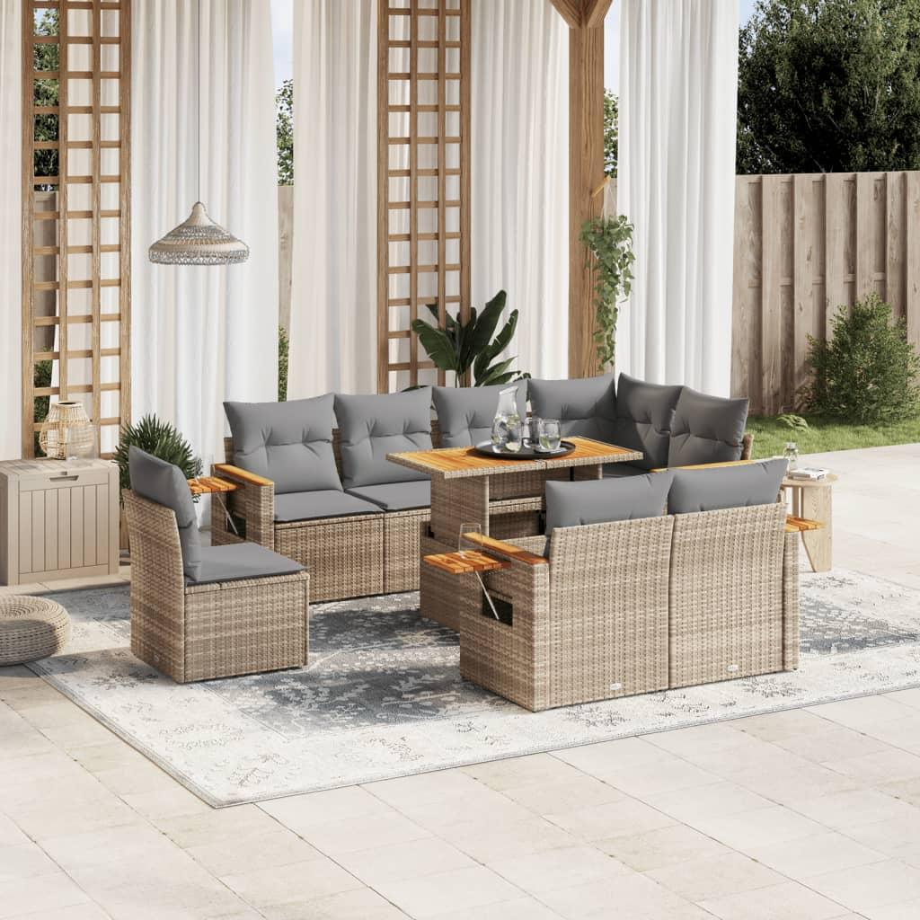 Sofasæt til haven 9 dele med hynder polyrattan beige billede