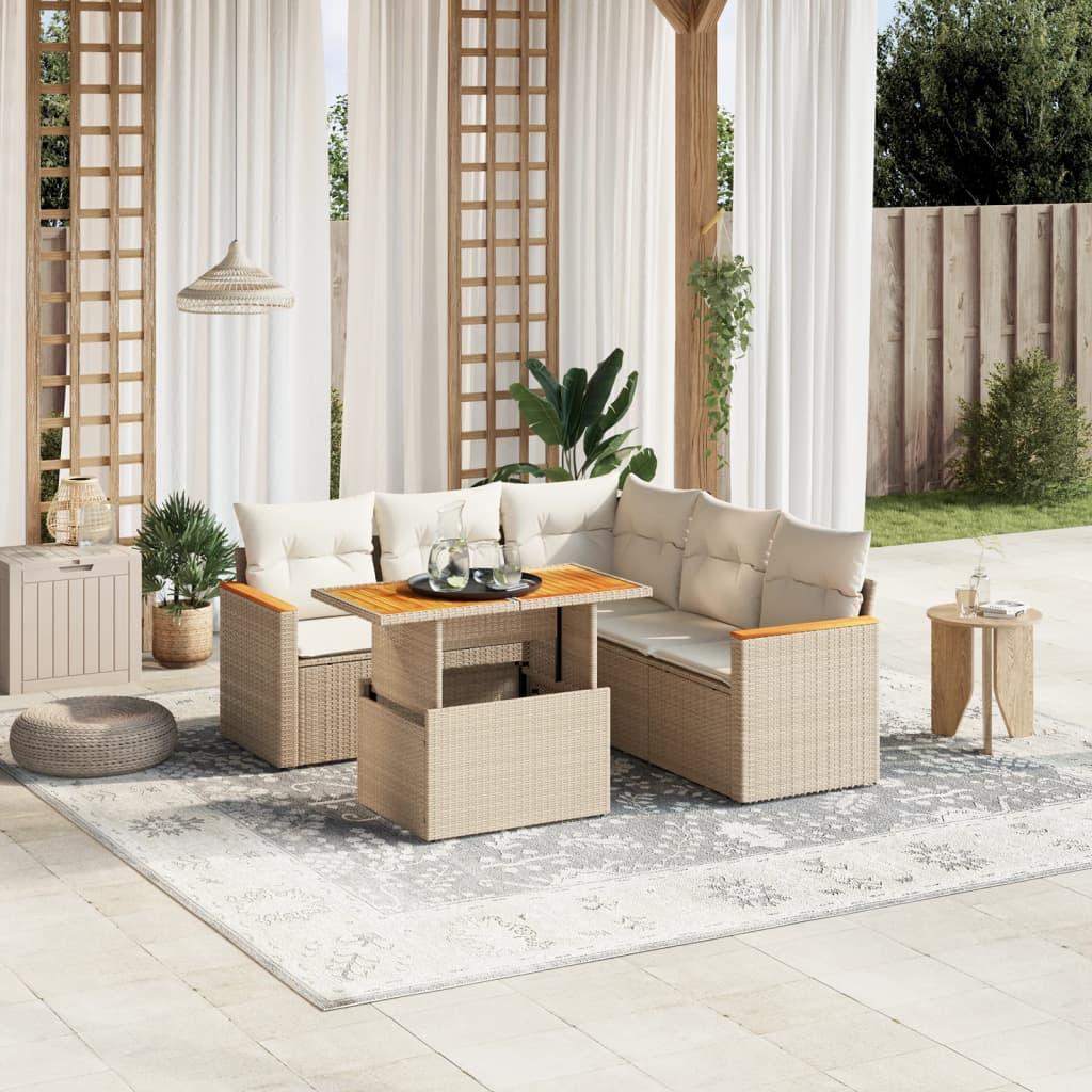 Sofasæt til haven 6 dele med hynder i polyrattan beige