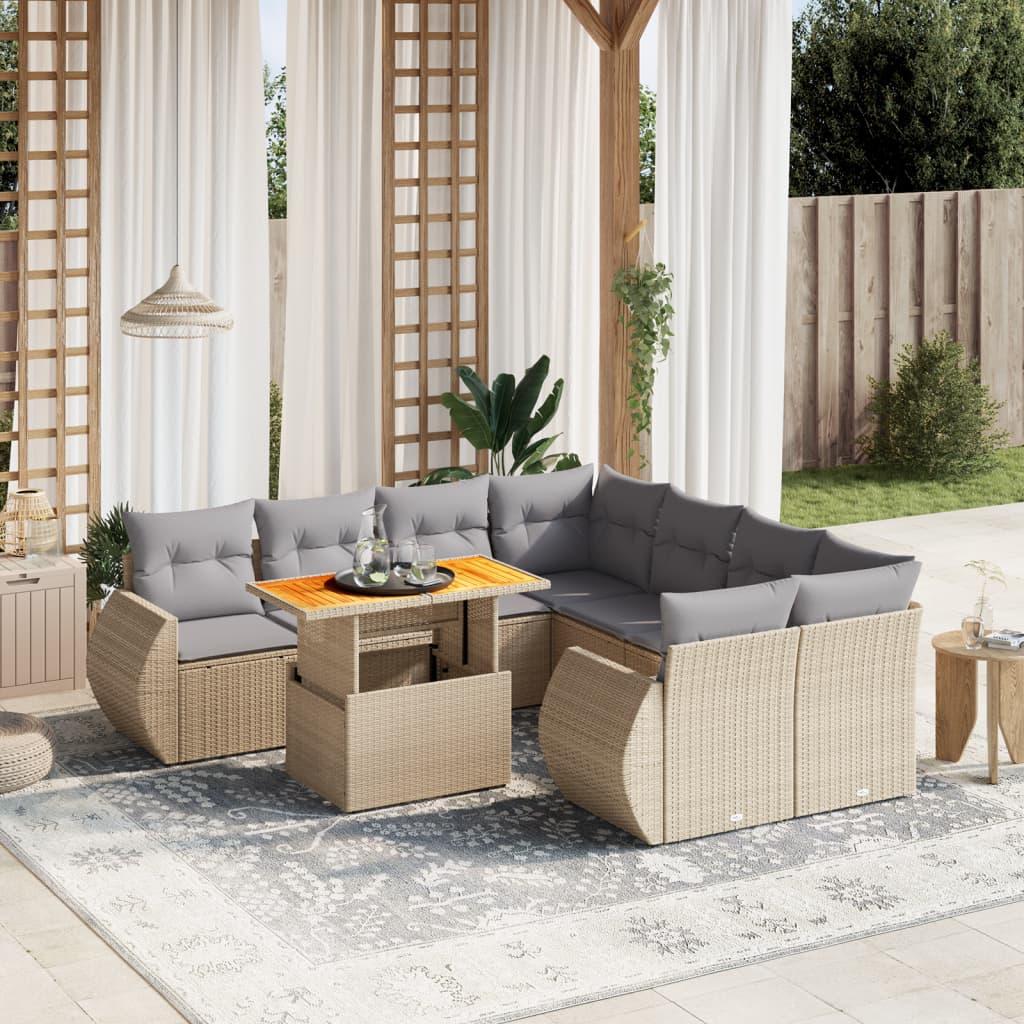 Sofasæt til haven 9 dele med hynder polyrattan beige