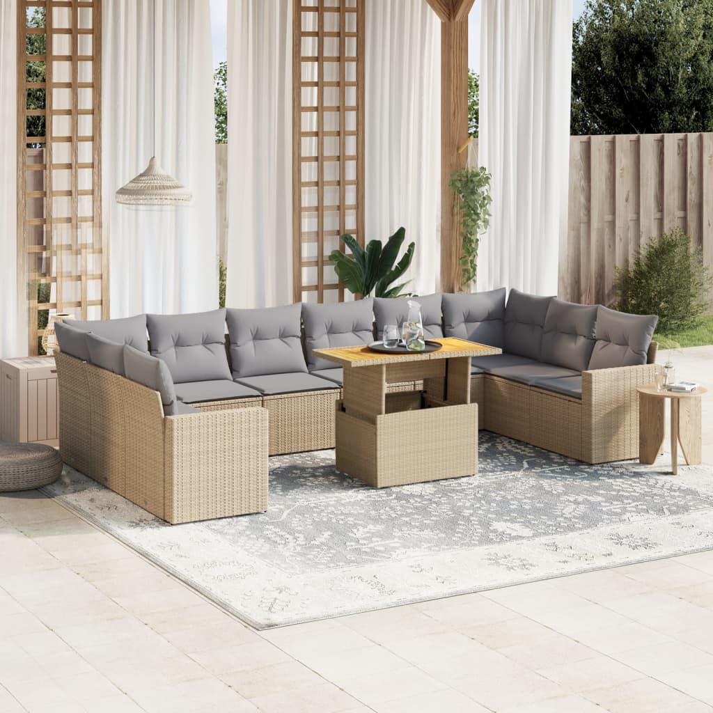 Sofasæt til haven 11 dele med hynder polyrattan beige