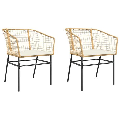 Havestole 2 stk. med hynder polyrattan brun